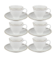 Mbossed Double line Cup & Saucer Plate Set Tea and Coffee 6 Cups + 6 Saucer (White)